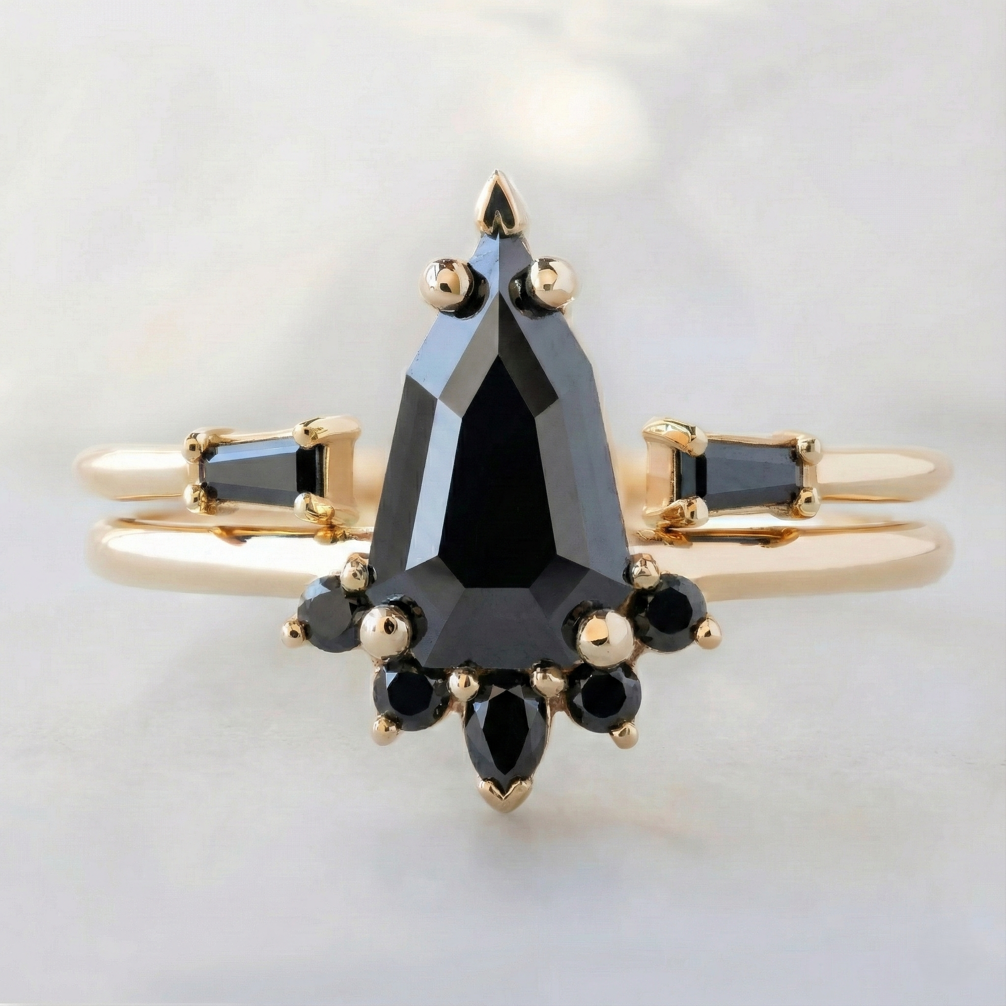 Geometric Shape Fancy Black Color Center Diamond Gold Ring